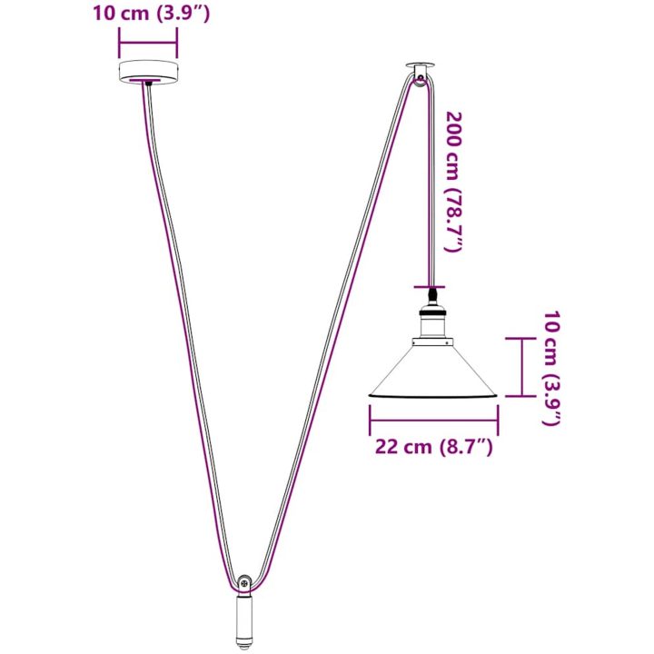 Pendellampa höjdjusterbar E27 glans mörkblå ⌀22 cm metall vidaXL – bild 11