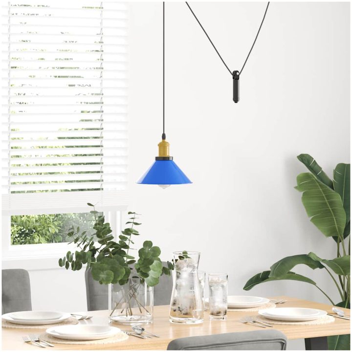 Pendellampa höjdjusterbar E27 glans mörkblå ⌀22 cm metall vidaXL – bild 3