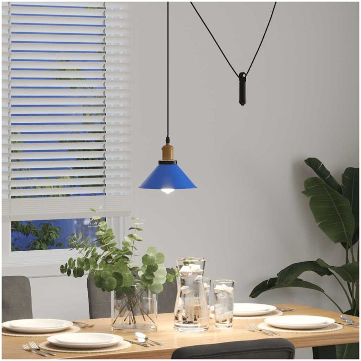 Pendellampa höjdjusterbar E27 glans mörkblå ⌀22 cm metall vidaXL – bild 4