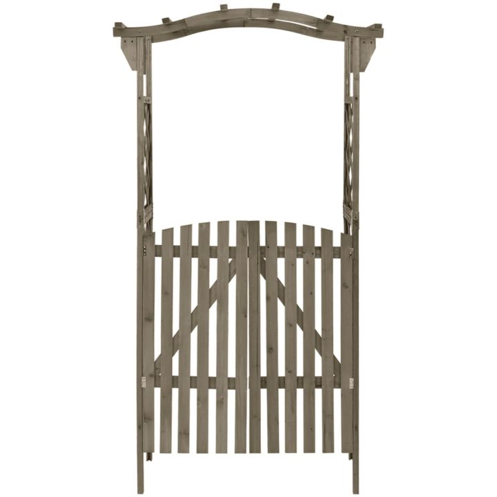 Pergola med grind 116x40x204 cm grå massivt granträ vidaXL – bild 2