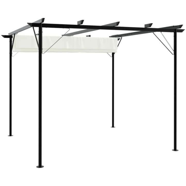 Pergola med indragbart tak gräddvit 3x3 m stål vidaXL – bild 2
