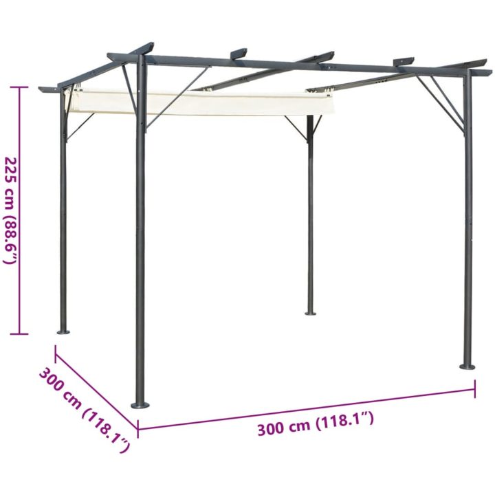 Pergola med indragbart tak gräddvit 3x3 m stål vidaXL – bild 7