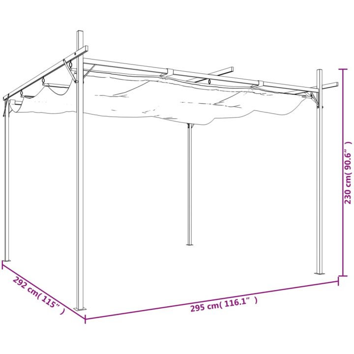 Pergola med infällbart tak gräddvit vidaXL 295 x 292 x 230 cm – bild 8