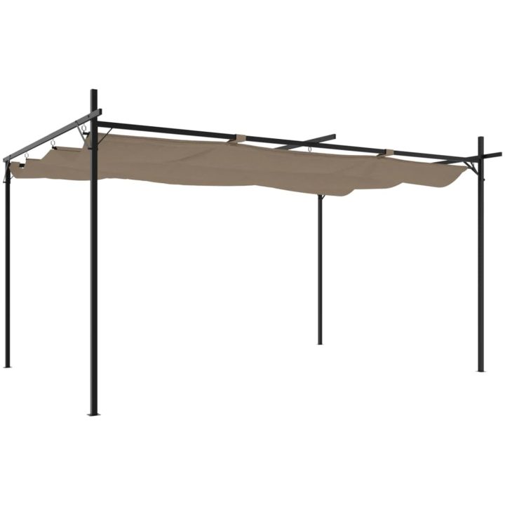 Pergola med infällbart tak taupe vidaXL 395 x 292 x 230 cm – bild 2
