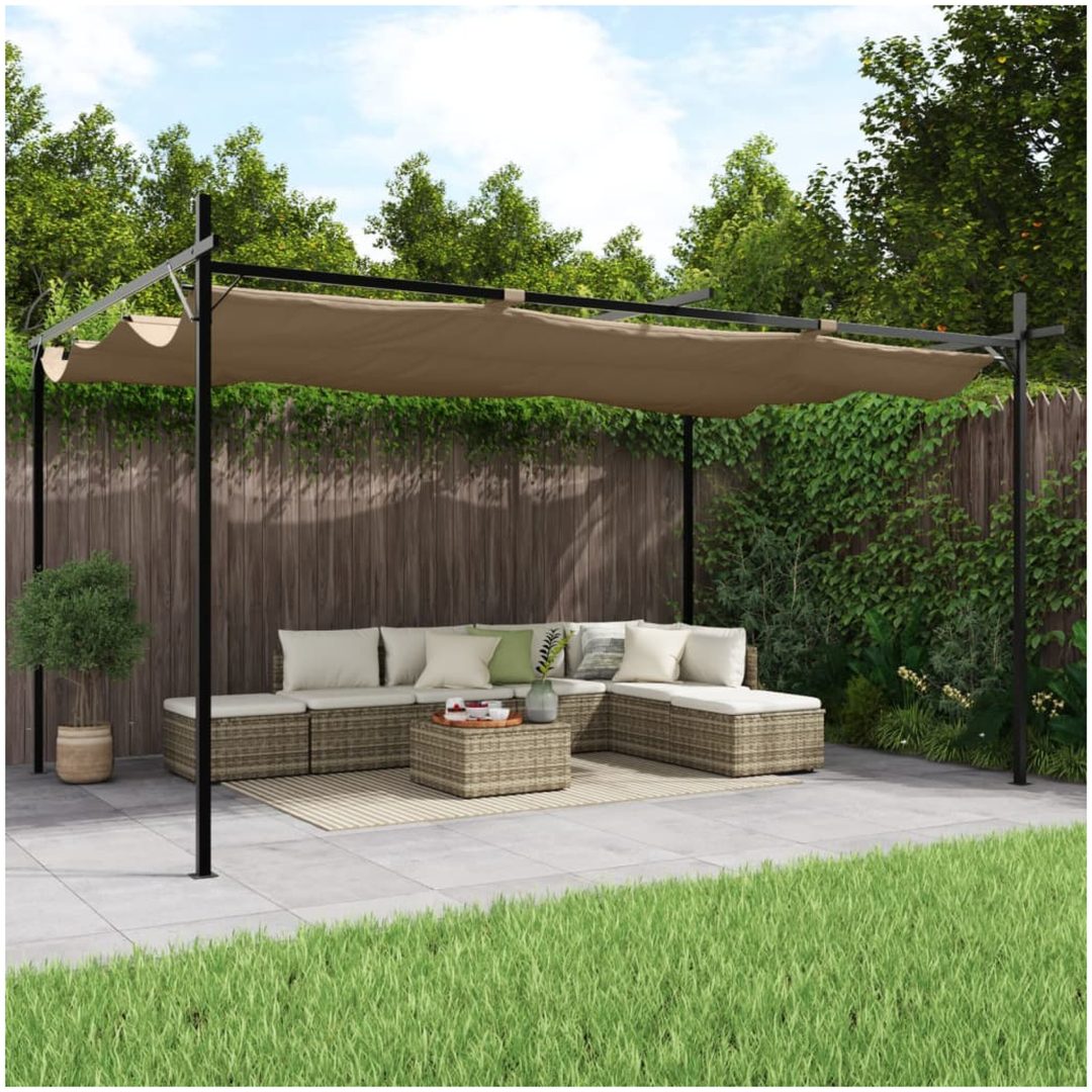 Pergola med infällbart tak taupe vidaXL 395 x 292 x 230 cm