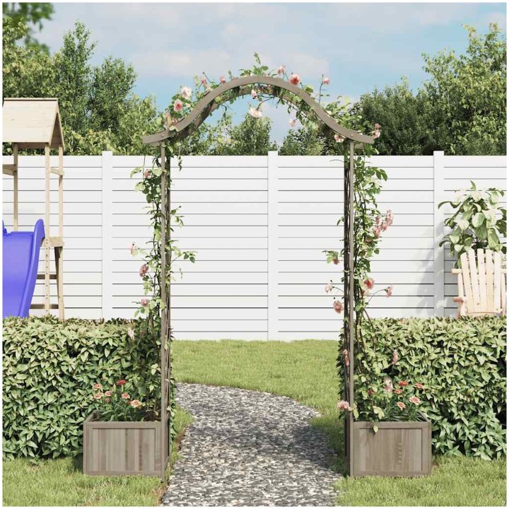 Pergola med odlingslåda grå massivt granträ vidaXL – bild 3