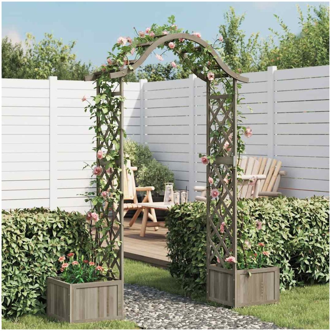 Pergola med odlingslåda grå massivt granträ vidaXL
