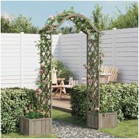 Pergola med odlingslåda grå massivt granträ vidaXL