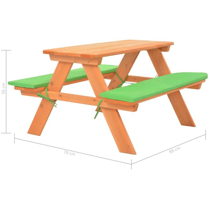 Picknickbord för barn med bänkar 89x79x50 cm massivt granträ vidaXL – bild 6
