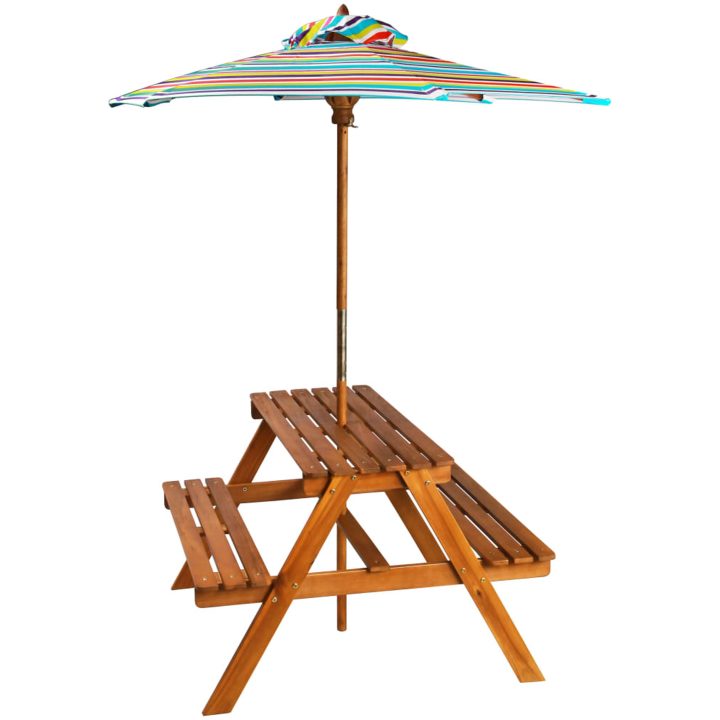 Picknickbord för barn med parasoll 79x90x60cm massiv akacia vidaXL – bild 2