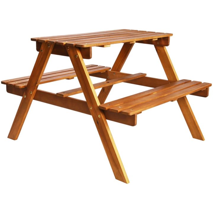 Picknickbord för barn med parasoll 79x90x60cm massiv akacia vidaXL – bild 4