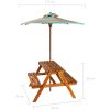 Picknickbord för barn med parasoll 79x90x60cm massiv akacia vidaXL – miniatyr 8