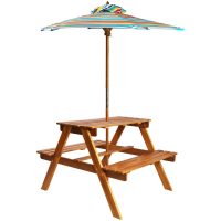 Picknickbord för barn med parasoll 79x90x60cm massiv akacia vidaXL
