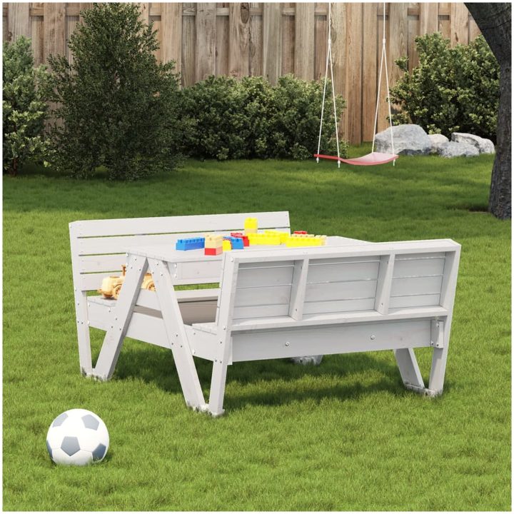Picknickbord för barn vit 88x122x58 cm massiv furu vidaXL – bild 3