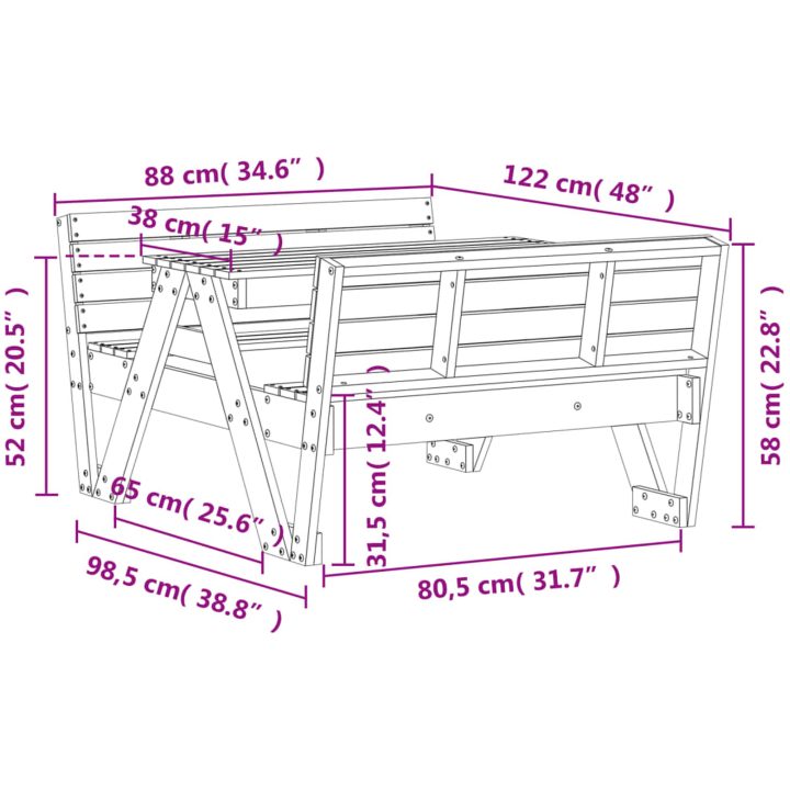 Picknickbord för barn vit 88x122x58 cm massiv furu vidaXL – bild 9