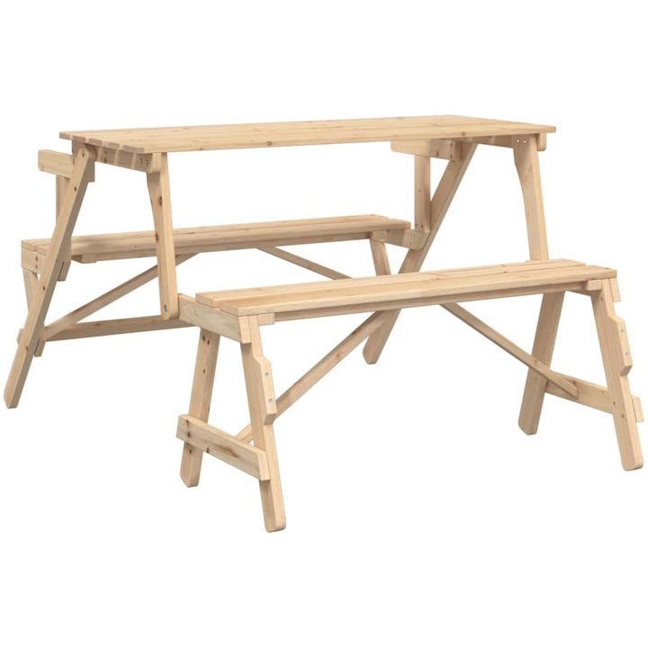 Picknickbord med bänkar massivt granträ 2-i-1 vidaXL – bild 6