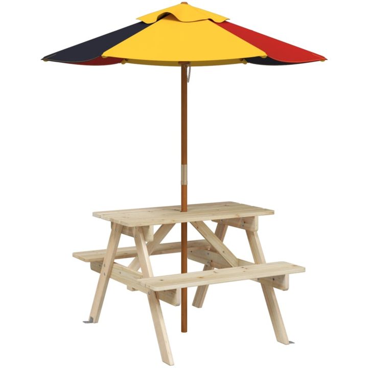 Picknickbord med parasoll för 4 barn massivt granträ vidaXL – bild 2
