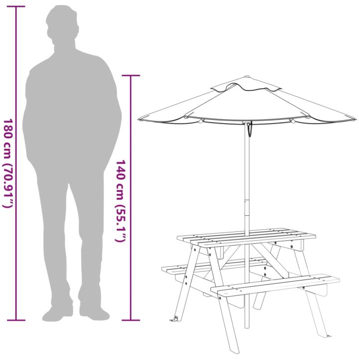 Picknickbord med parasoll för 4 barn massivt granträ vidaXL – bild 12