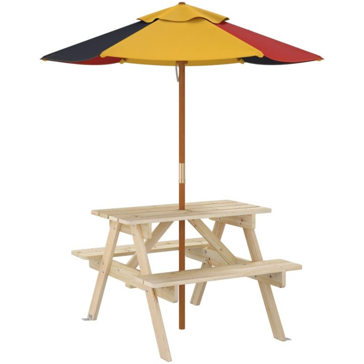 Picknickbord med parasoll för 4 barn massivt granträ vidaXL – bild 5
