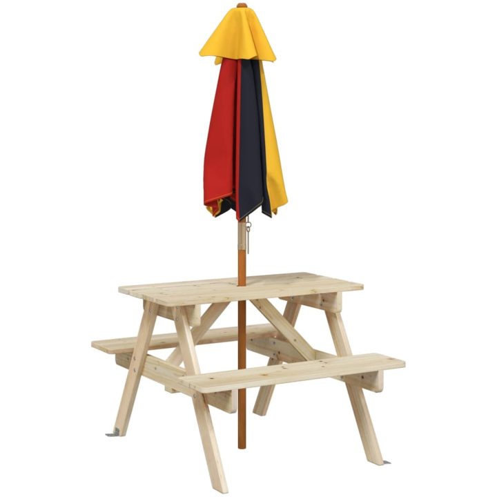 Picknickbord med parasoll för 4 barn massivt granträ vidaXL – bild 6