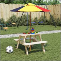 Picknickbord med parasoll för 4 barn massivt granträ vidaXL