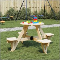 Picknickbord med parasollhål för 4 barn rund massivt granträ vidaXL