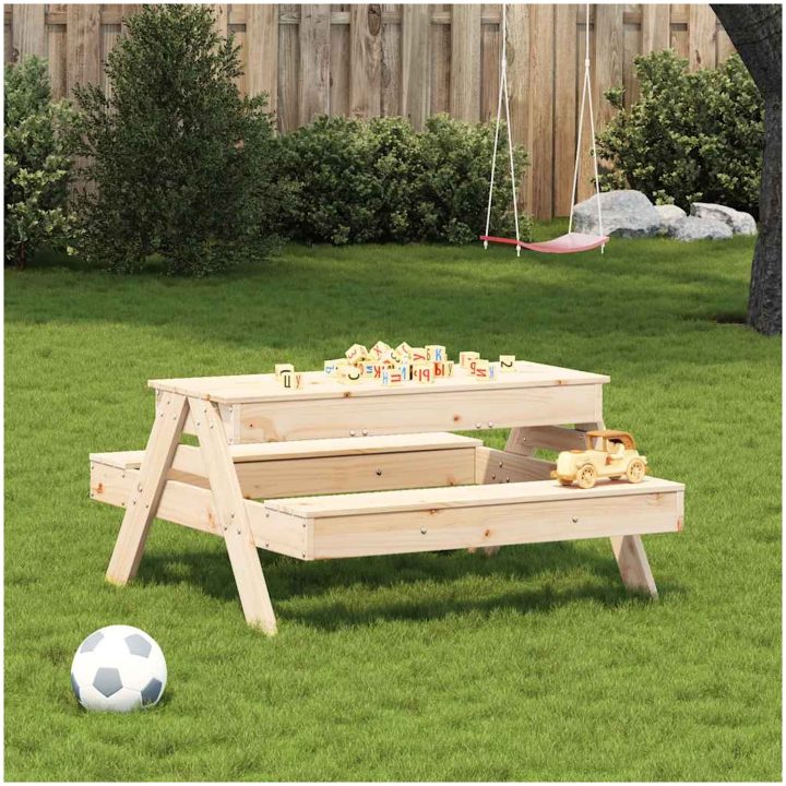 Picknickbord med sandlåda för barn massivt furu vidaXL – bild 3