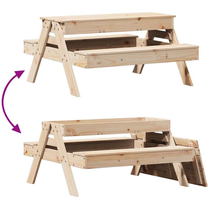 Picknickbord med sandlåda för barn massivt furu vidaXL – bild 8