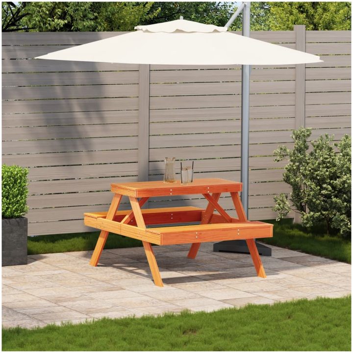 Picknickbord vaxad brun 105x134x75 cm massivt trä vidaXL – bild 3