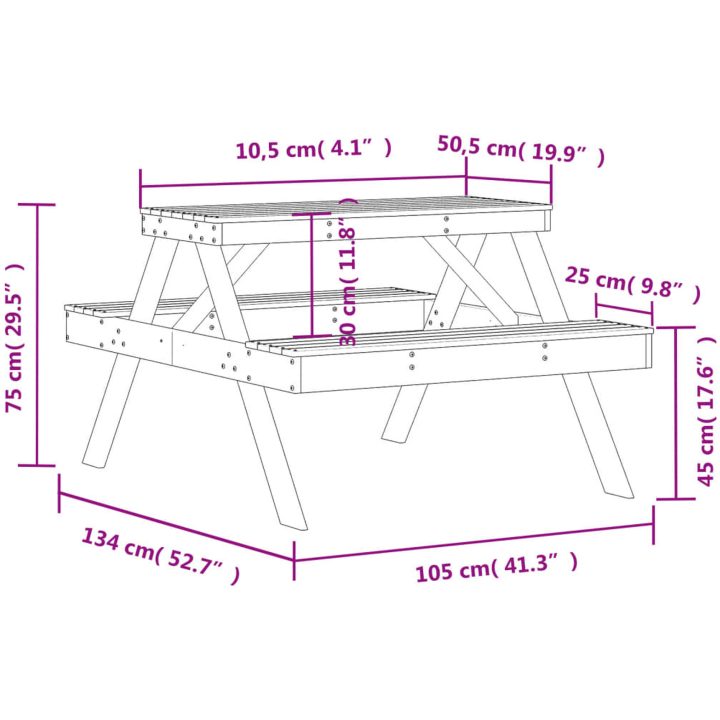 Picknickbord vaxad brun 105x134x75 cm massivt trä vidaXL – bild 9