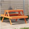 Picknickbord vaxad brun 105x134x75 cm massivt trä vidaXL – miniatyr 1