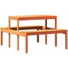 Picknickbord vaxad brun massivt trä vidaXL 110 x 134 x 75cm – miniatyr 2