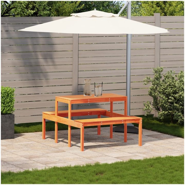 Picknickbord vaxad brun massivt trä vidaXL 110 x 134 x 75cm – bild 3