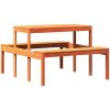 Picknickbord vaxad brun massivt trä vidaXL 110 x 134 x 75cm – miniatyr 6