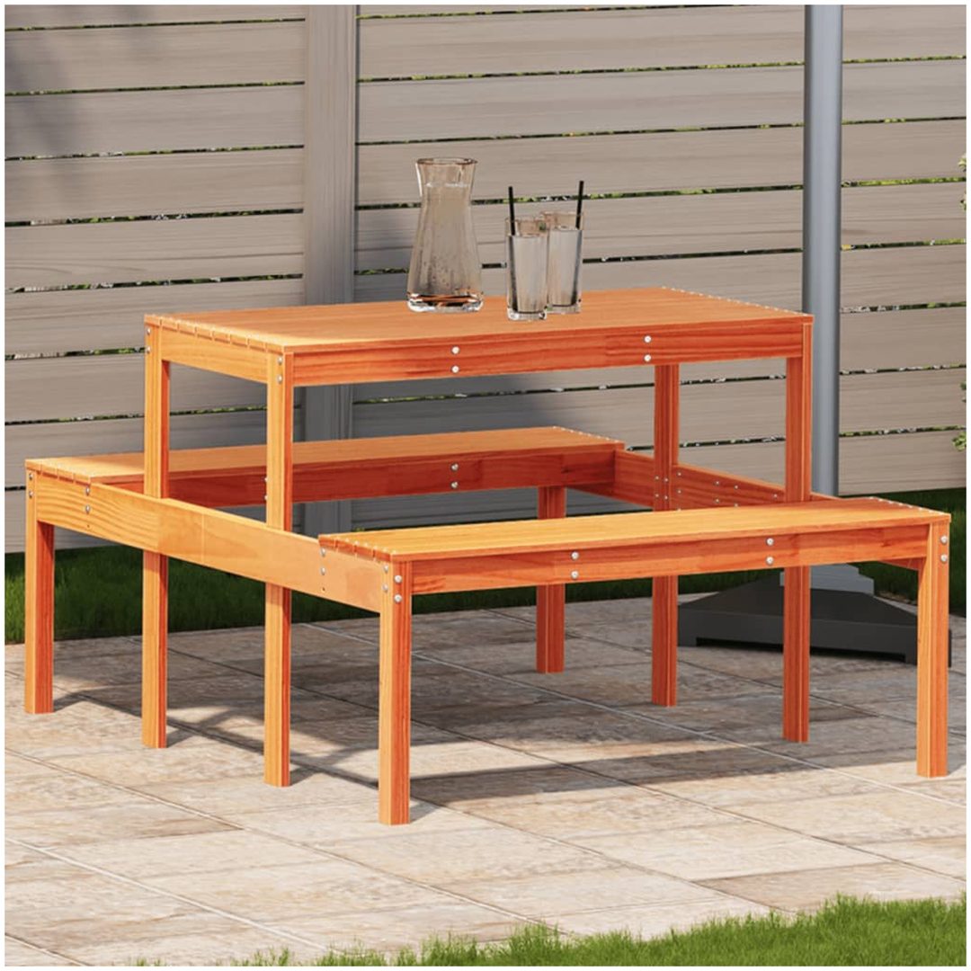 Picknickbord vaxad brun massivt trä vidaXL 110 x 134 x 75cm