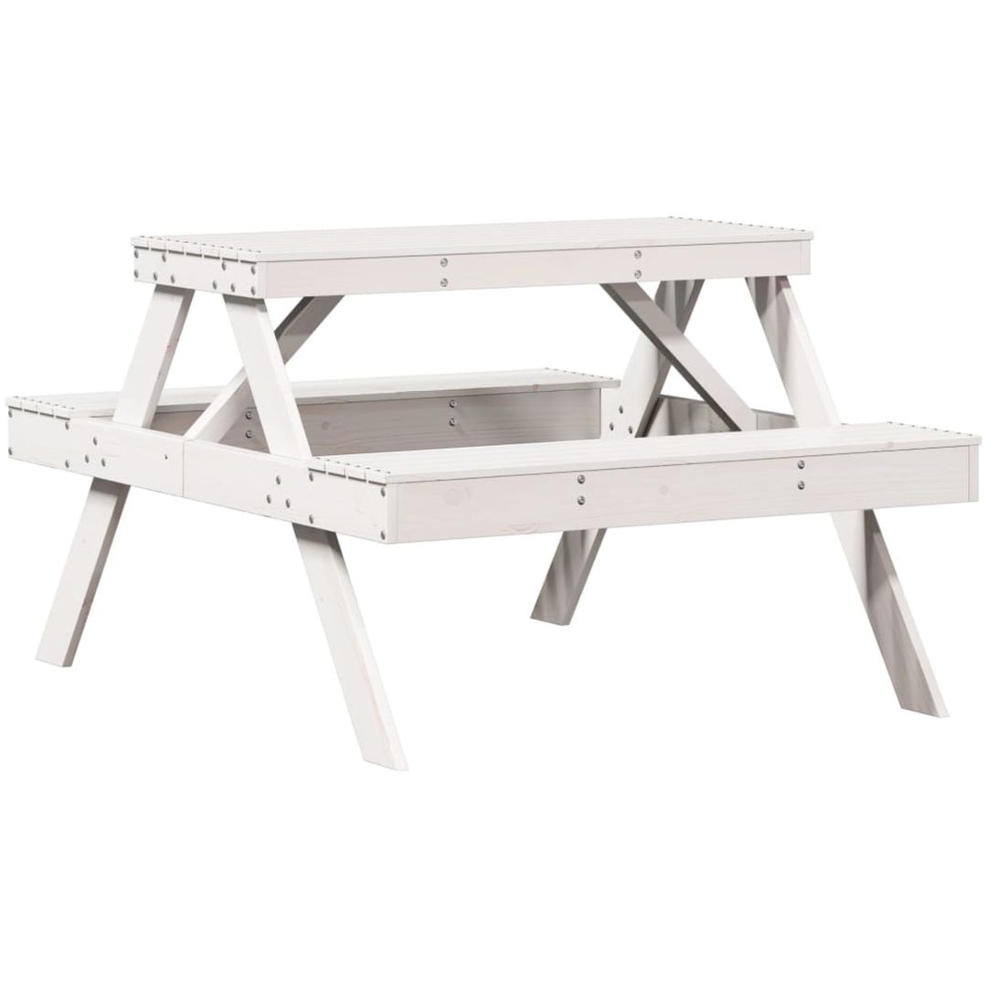 Picknickbord vit 105x134x75 cm massivt trä vidaXL – bild 2