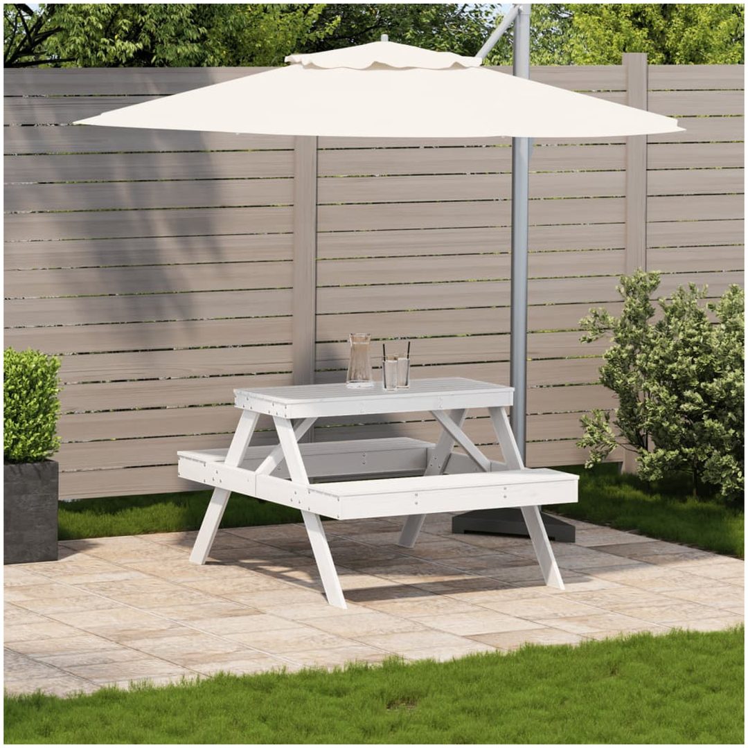 Picknickbord vit 105x134x75 cm massivt trä vidaXL – bild 3