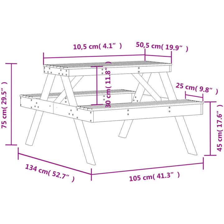 Picknickbord vit 105x134x75 cm massivt trä vidaXL – bild 9
