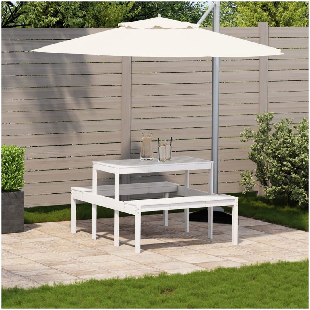 Picknickbord vit massivt trä vidaXL 110 x 134 x 75cm – bild 3