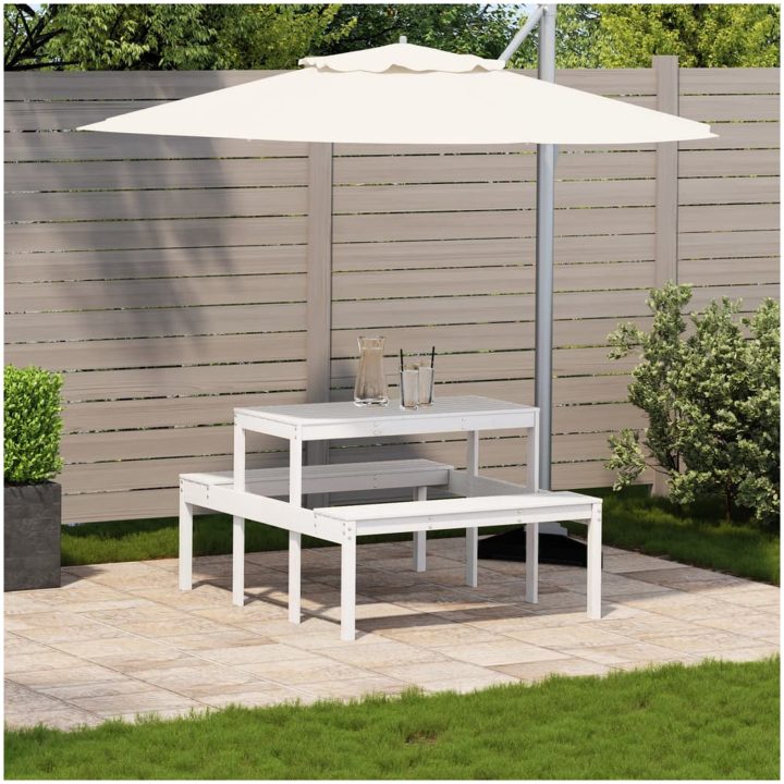 Picknickbord vit massivt trä vidaXL 110 x 134 x 75cm – bild 3