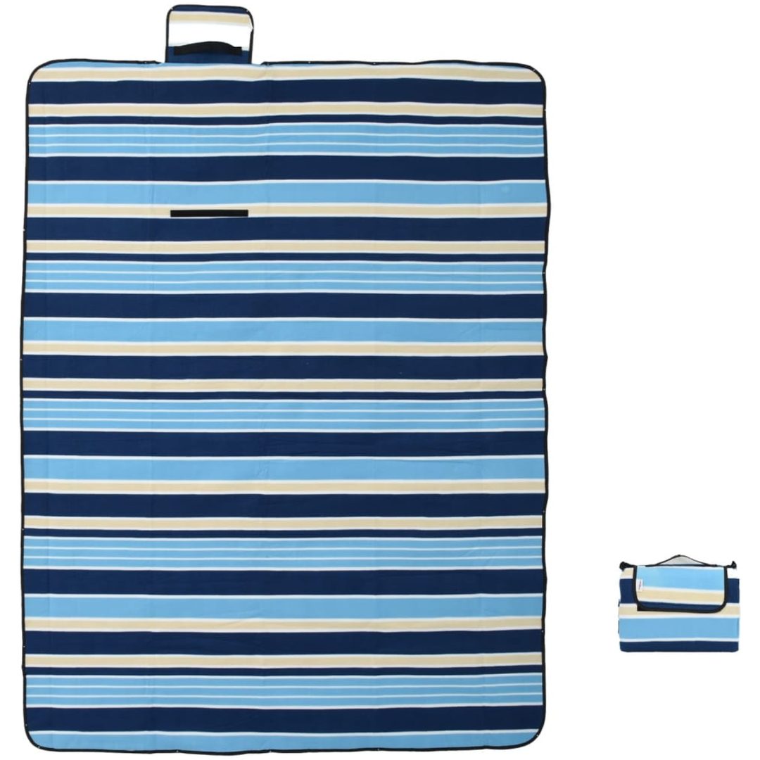 Picknickfilt vikbar blå och vit randig sammet vidaXL 200 x 150 cm – bild 3