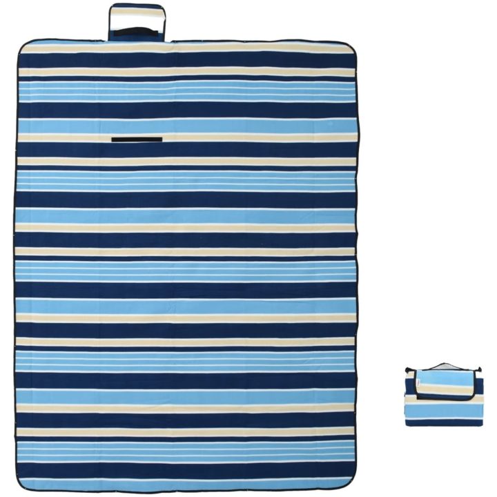 Picknickfilt vikbar blå och vit randig sammet vidaXL 200 x 150 cm – bild 3