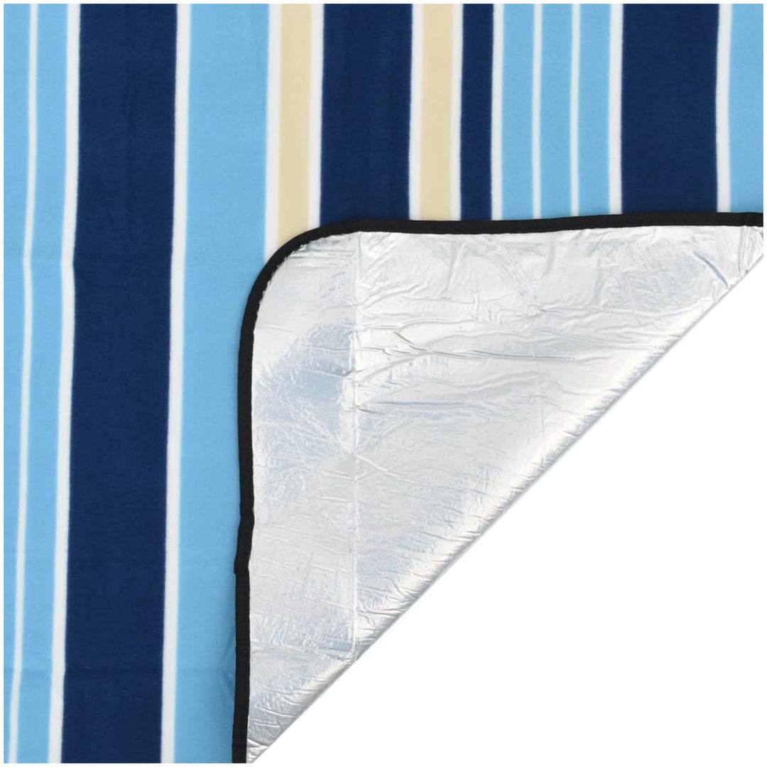 Picknickfilt vikbar blå och vit randig sammet vidaXL 200 x 150 cm – bild 4