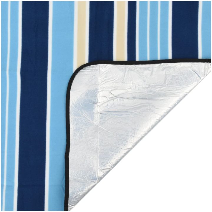 Picknickfilt vikbar blå och vit randig sammet vidaXL 200 x 150 cm – bild 4