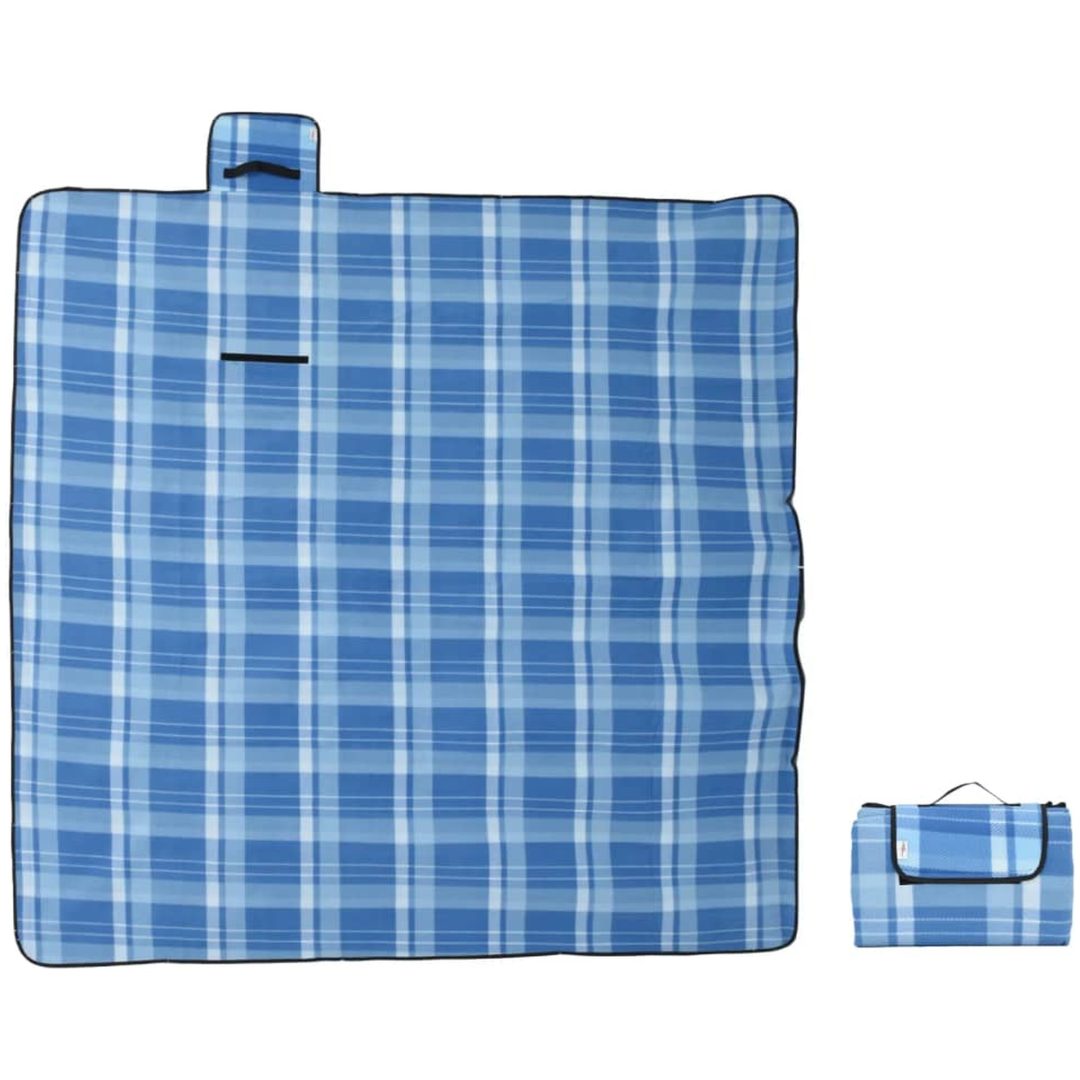 Picknickfilt vikbar blå pläd sammet vidaXL 200 x 200 cm – bild 3