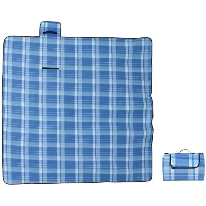 Picknickfilt vikbar blå pläd sammet vidaXL 200 x 200 cm – bild 3