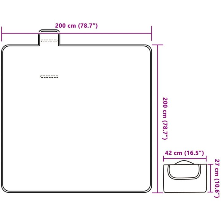 Picknickfilt vikbar blå pläd sammet vidaXL 200 x 200 cm – bild 6