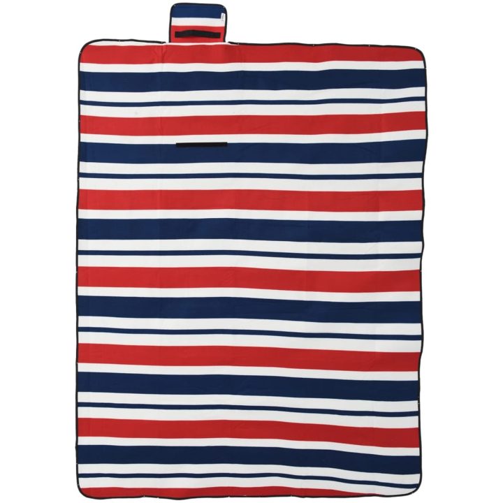 Picknickfilt vikbar röd och blå randig sammet vidaXL 200 x 150 cm – bild 2