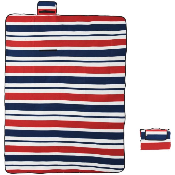 Picknickfilt vikbar röd och blå randig sammet vidaXL 200 x 150 cm – bild 3