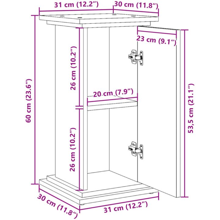 Piedestal med förvaring vit konstruerat trä vidaXL 31 x 30 x 60 cm – bild 11